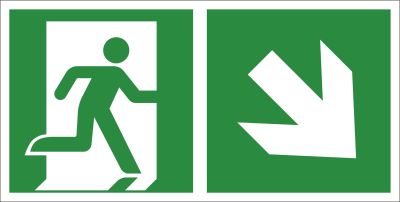 Rettungszeichen Rettungsweg (abwärts)+Pfeil rechts-abwärts